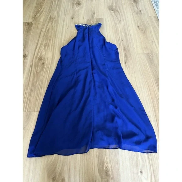 Women's SLNY Beaded Halter Neck Chiffon Dress Size 10 Royal Blue - Picture 7 of 9